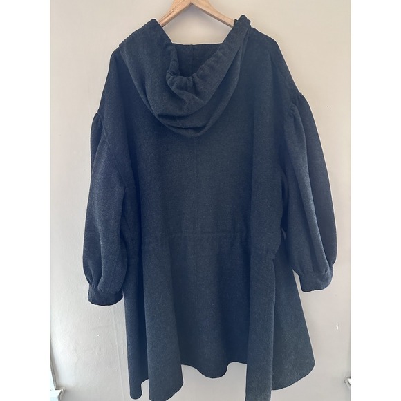 DKNY Womens Oversized Hooded Pea Coat Size L Gray Wool Lagenlook Quiet Luxury - Picture 6 of 11